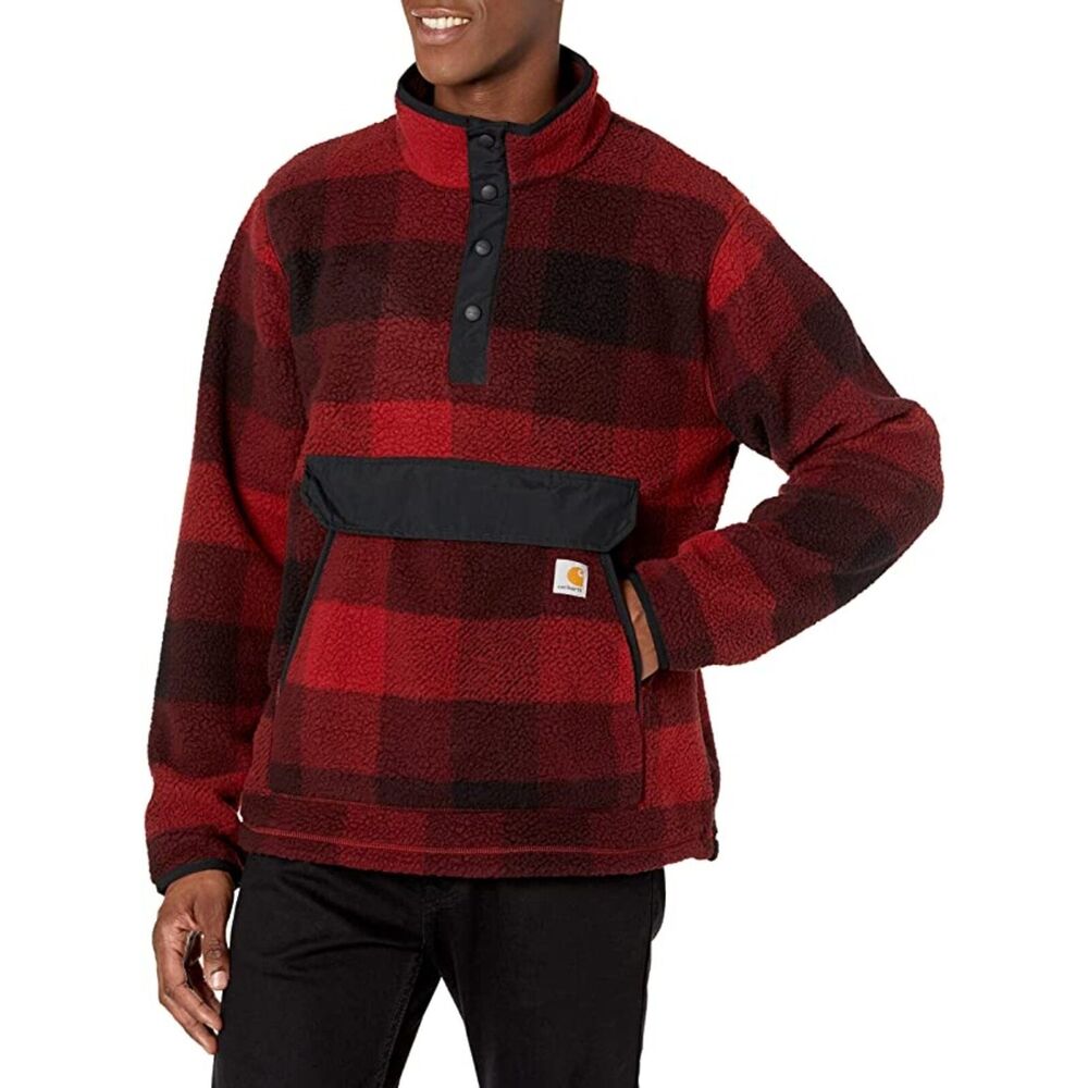 Carhartt Men's Relaxed Fit Fleece Pullover Oxblood Plaid Size XL 0J4991-M - Picture 4 of 6
